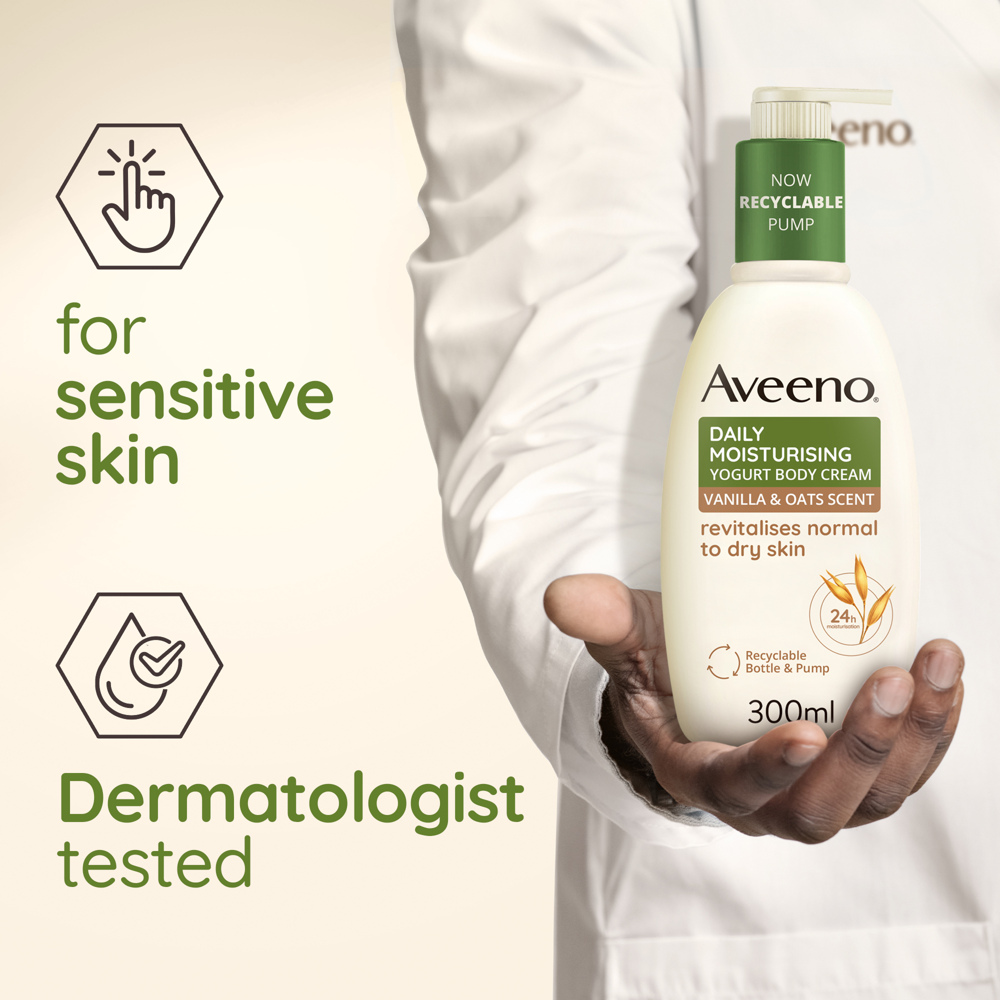 Aveeno Daily Moisturising Yogurt Body Cream with Vanilla & Oat Scent-300ml thumbnail 3