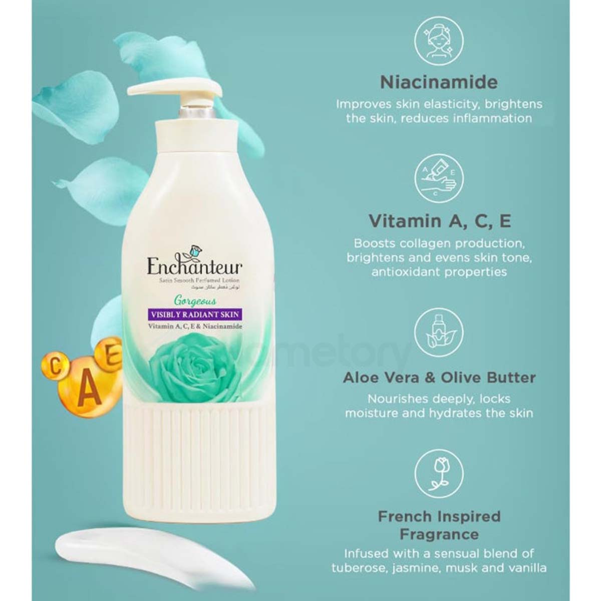 Enchanteur Lotion Gorgeous Satin Smooth Perfumed with Vitamin A, C, E & Niacinamide-500ml
