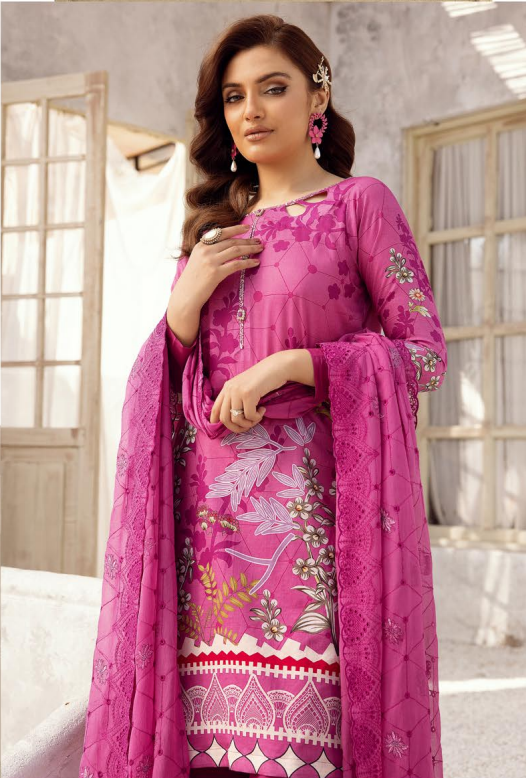 Pakistani Luxury Printed Lawn with Embroidered Chiffon Dupatta