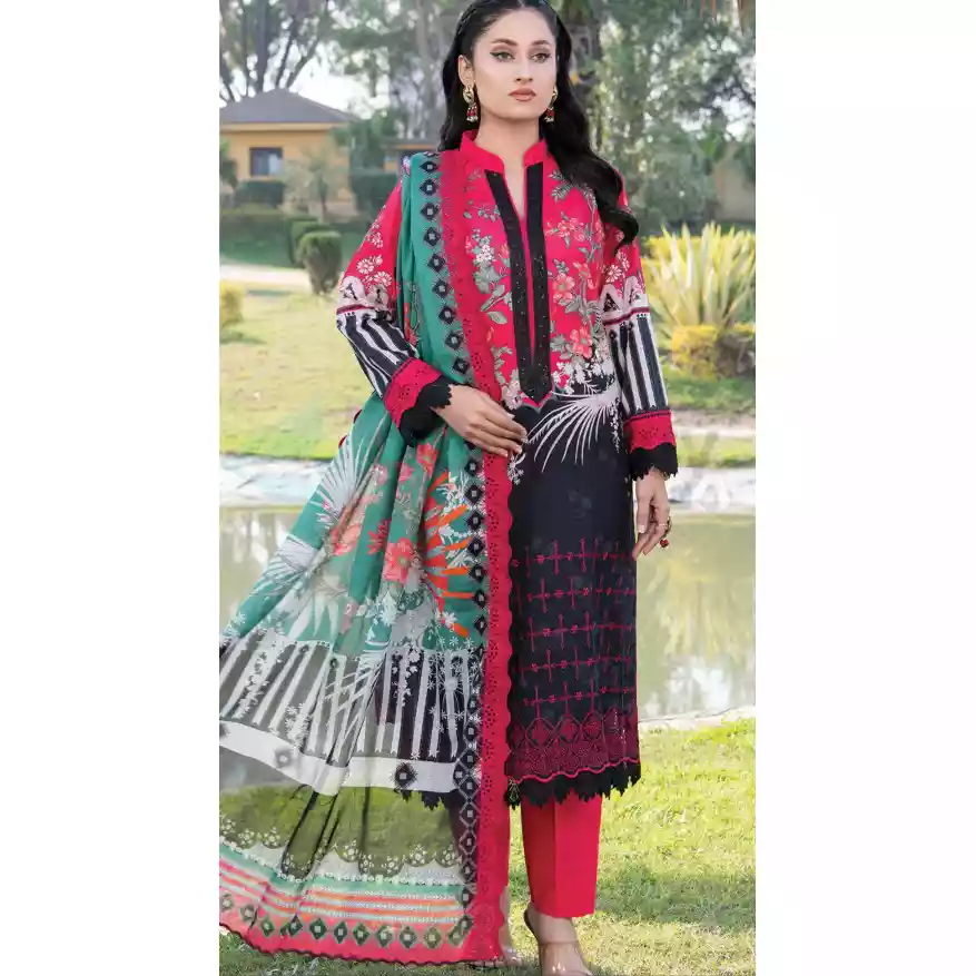 Pakistani Luxury Printed Embroidered Lawn with Jacquard Voil Dupatta-1011