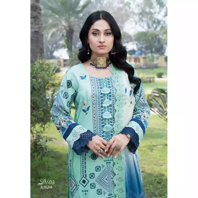 Pakistani Luxury Printed Embroidered Lawn with Jacquard Voil Dupatta-1013