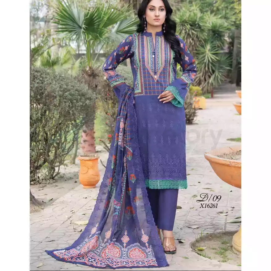 Pakistani Luxury Printed Embroidered Lawn with Jacquard Voil Dupatta-1019