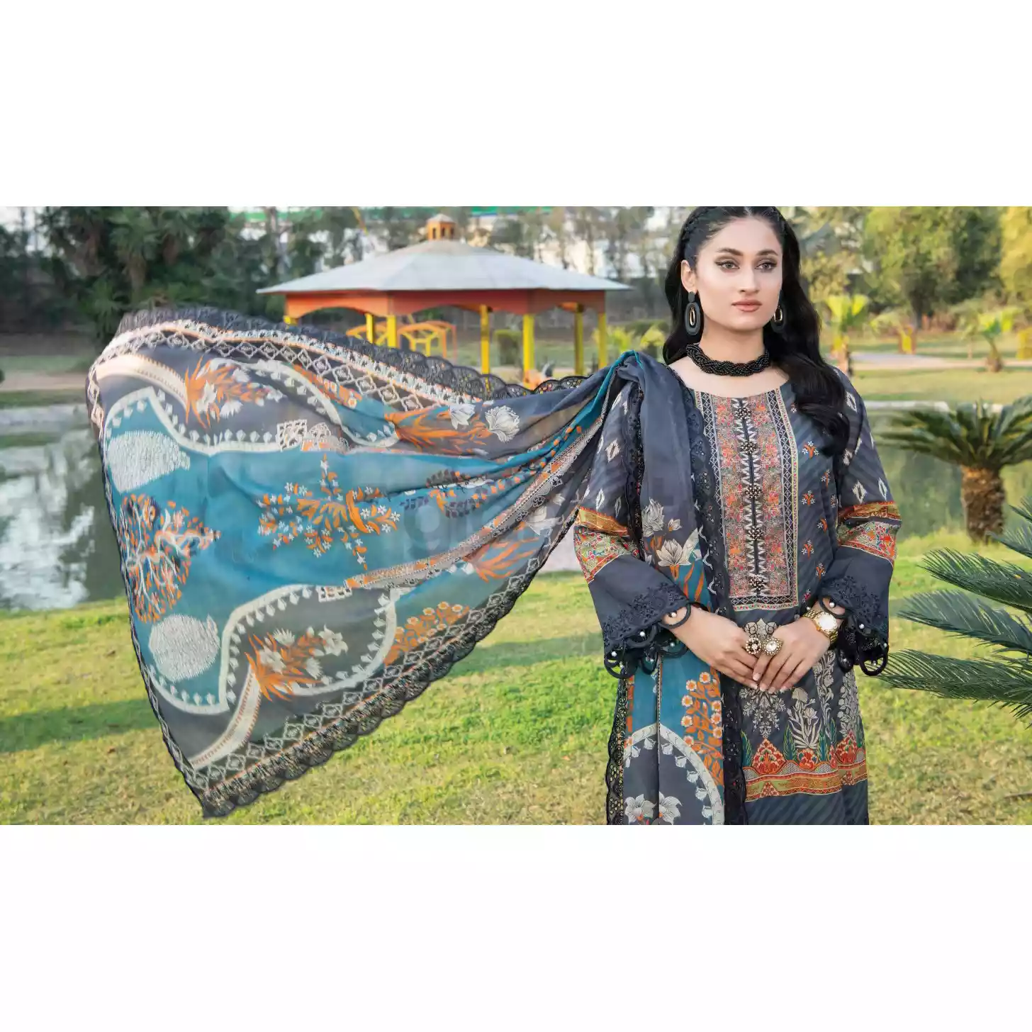 Pakistani Luxury Printed Embroidered Lawn with Jacquard Voil Dupatta-1020