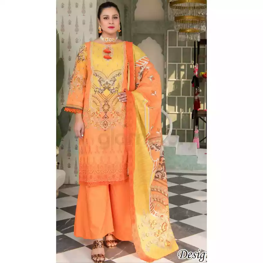 Pakistani Luxury Printed Embroidered Stripe Lawn with Jacquard Voil Dupatta-1021