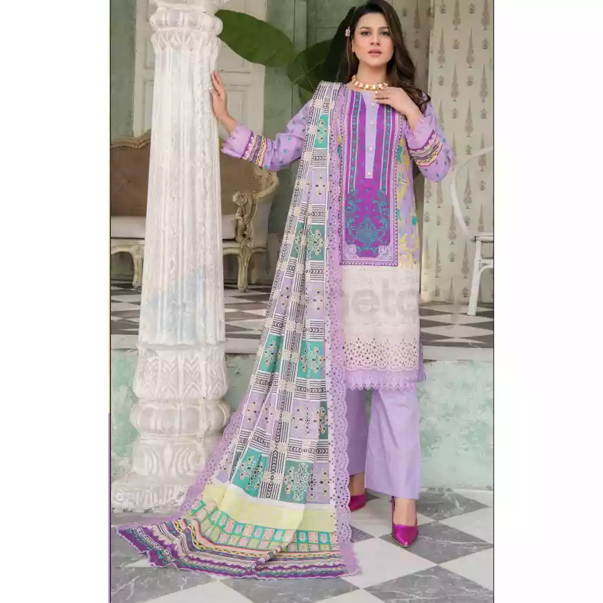 Pakistani Luxury Printed Embroidered Stripe Lawn with Jacquard Voil Dupatta-1023