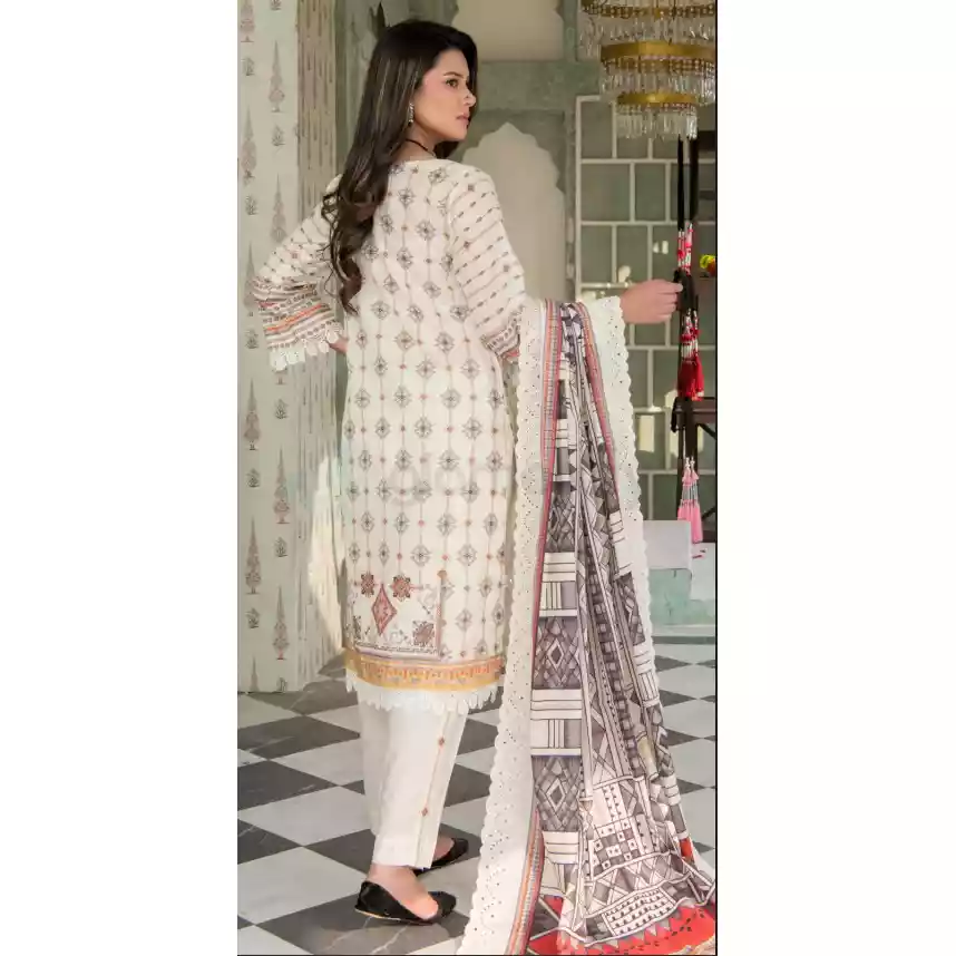 Pakistani Luxury Printed Embroidered Stripe Lawn with Jacquard Voil Dupatta-1024
