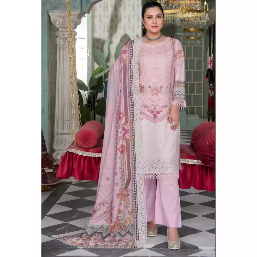 Pakistani Luxury Printed Embroidered Stripe Lawn with Jacquard Voil Dupatta-1025