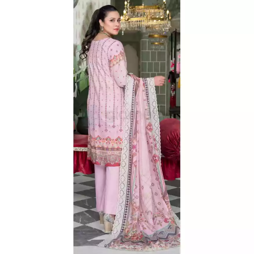 Pakistani Luxury Printed Embroidered Stripe Lawn with Jacquard Voil Dupatta-1025