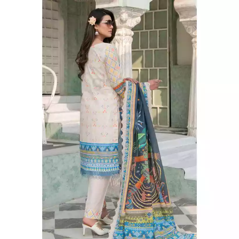 Pakistani Luxury Printed Embroidered Stripe Lawn with Jacquard Voil Dupatta-1026