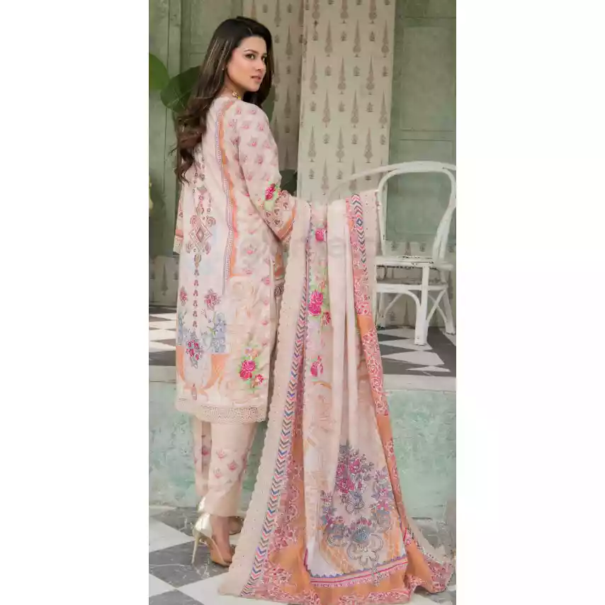 Pakistani Luxury Printed Embroidered Stripe Lawn with Jacquard Voil Dupatta-1027