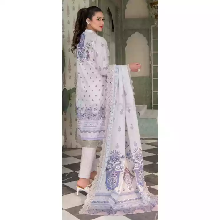Pakistani Luxury Printed Embroidered Stripe Lawn with Jacquard Voil Dupatta-1028