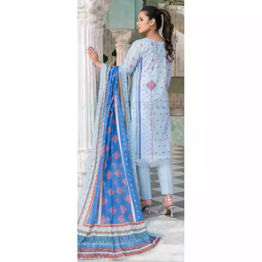 Pakistani Luxury Printed Embroidered Stripe Lawn with Jacquard Voil Dupatta-1030