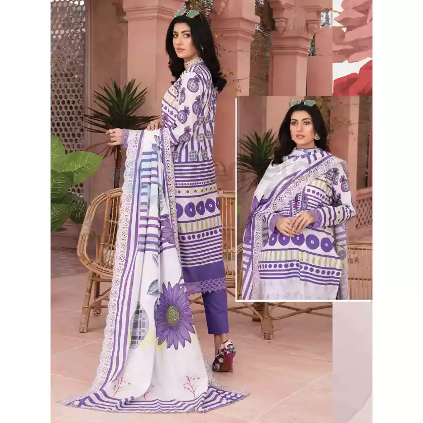 Pakistani Luxury Printed Embroidered Stripe Lawn with Jacquard Voil Dupatta-1031