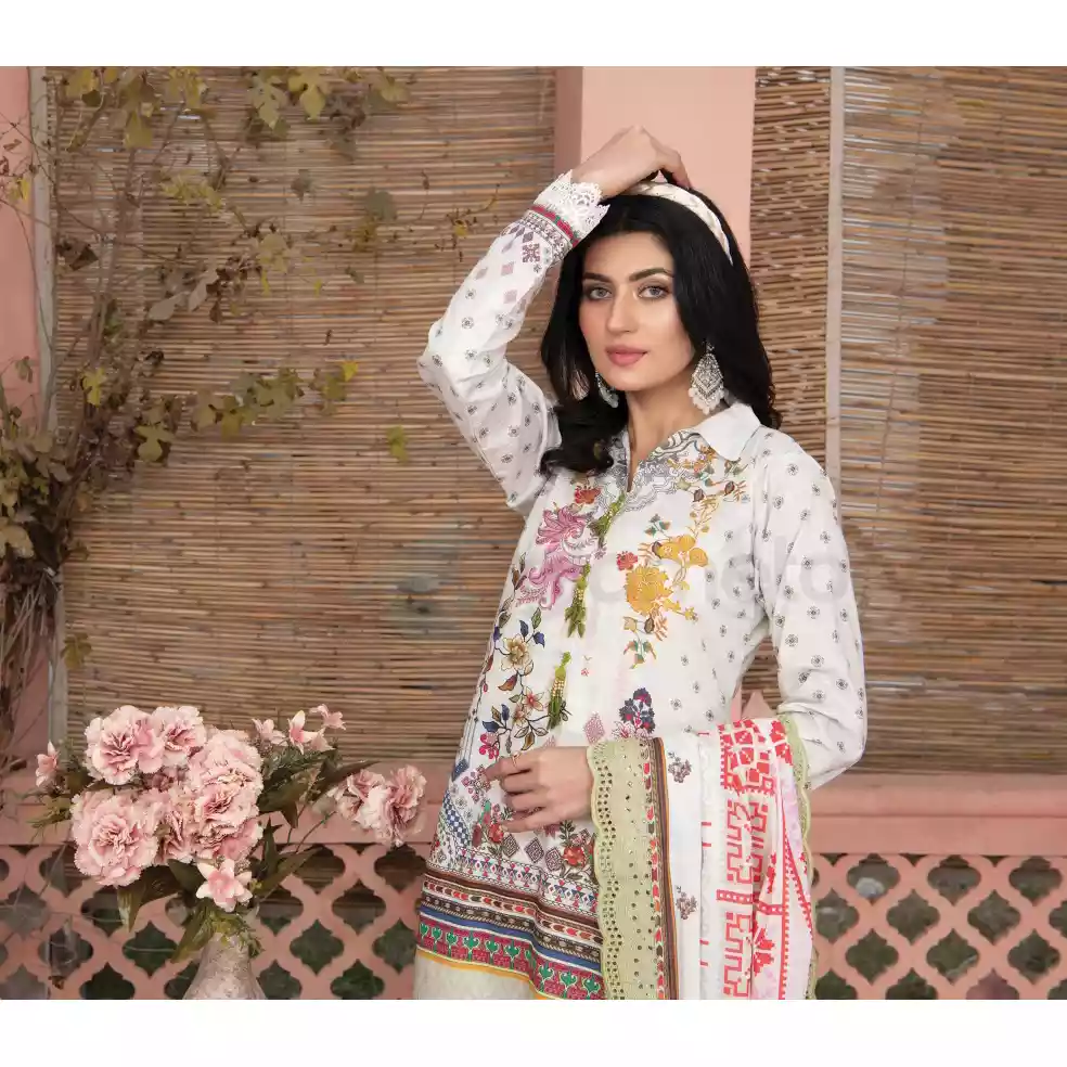 Pakistani Luxury Printed Embroidered Stripe Lawn with Jacquard Voil Dupatta-1033