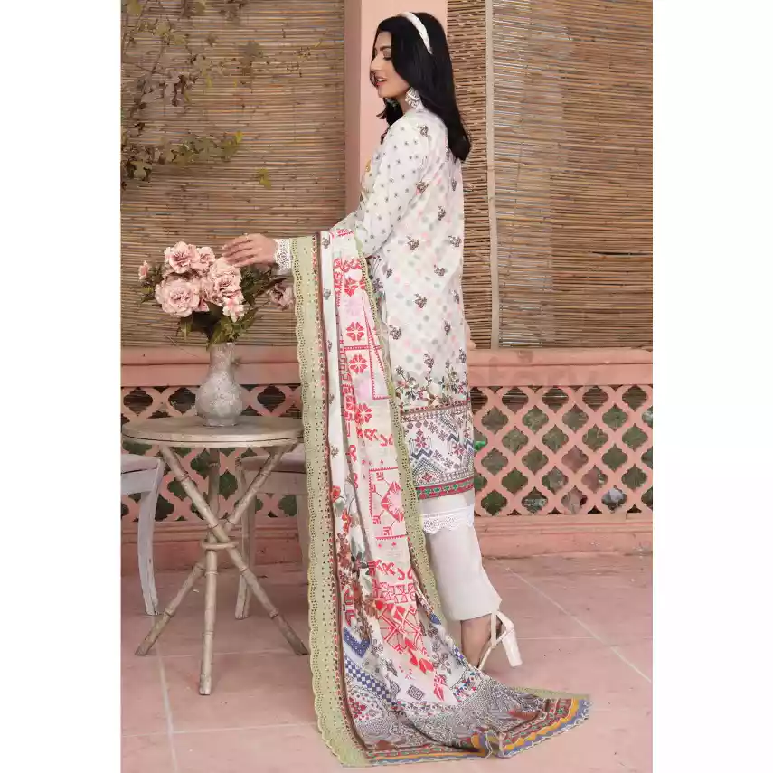 Pakistani Luxury Printed Embroidered Stripe Lawn with Jacquard Voil Dupatta-1033