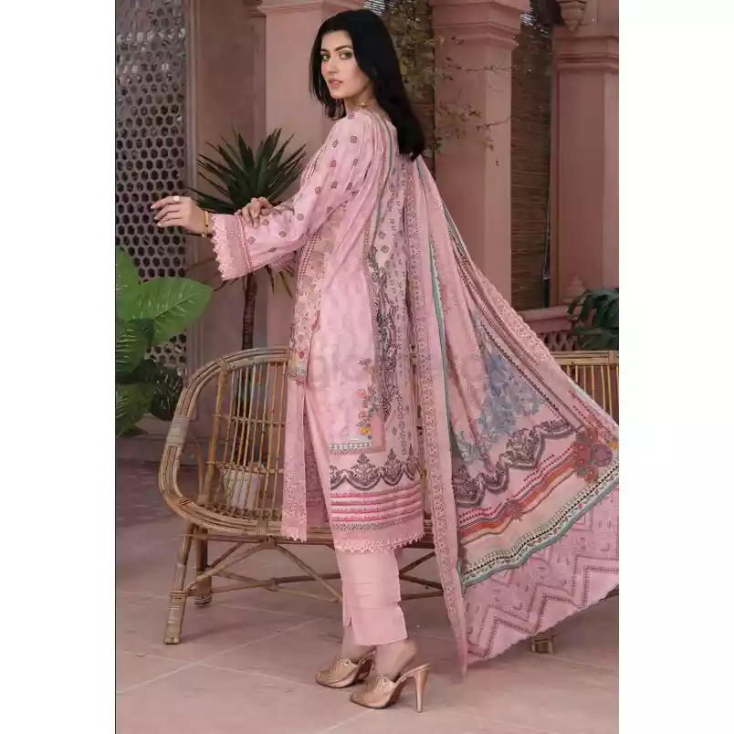 Pakistani Luxury Printed Embroidered Stripe Lawn with Jacquard Voil Dupatta-1034