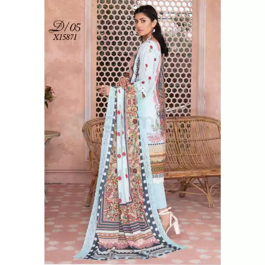 Pakistani Luxury Printed Embroidered Stripe Lawn with Jacquard Voil Dupatta-1035