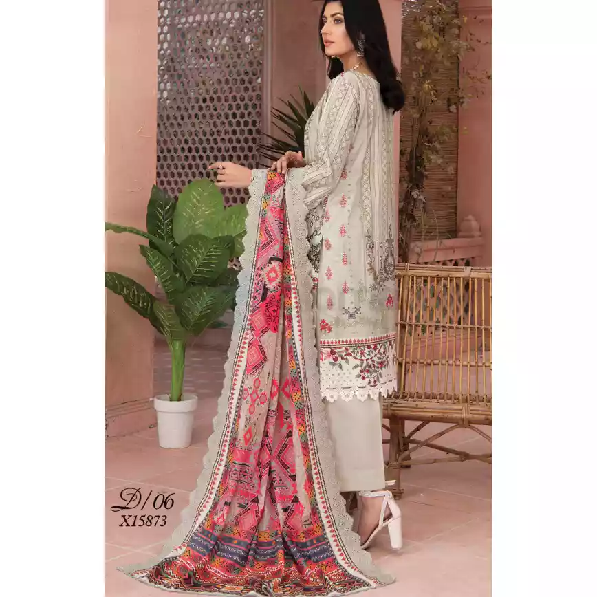 Pakistani Luxury Printed Embroidered Stripe Lawn with Jacquard Voil Dupatta-1036