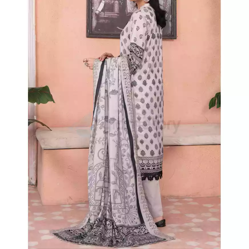 Pakistani Luxury Printed Embroidered Stripe Lawn with Jacquard Voil Dupatta-1037