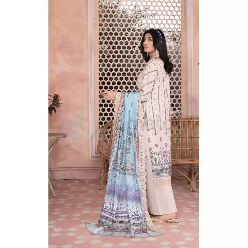 Pakistani Luxury Printed Embroidered Stripe Lawn with Jacquard Voil Dupatta-1038