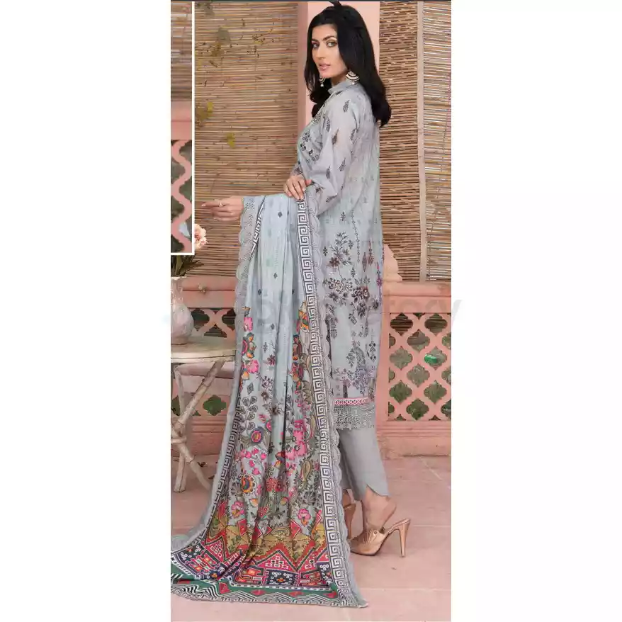 Pakistani Luxury Printed Embroidered Stripe Lawn with Jacquard Voil Dupatta-1039