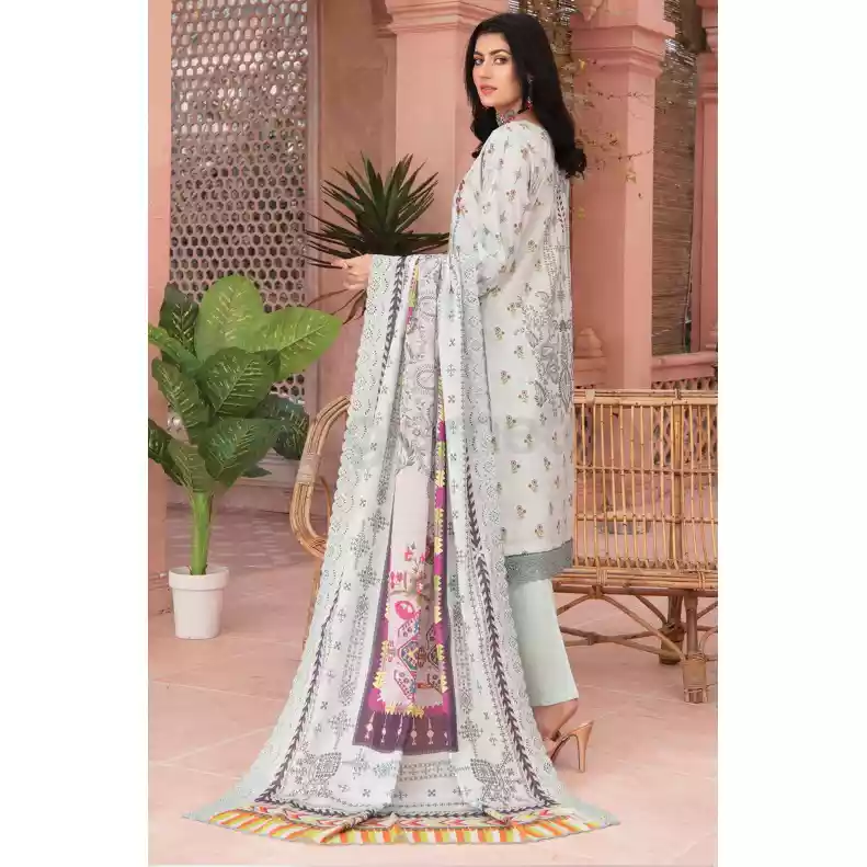 Pakistani Luxury Printed Embroidered Stripe Lawn with Jacquard Voil Dupatta-1040