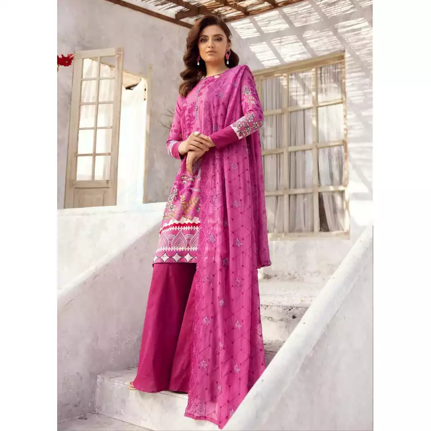 Pakistani Luxury Printed Lawn with Embroidered Chiffon Dupatta-10124