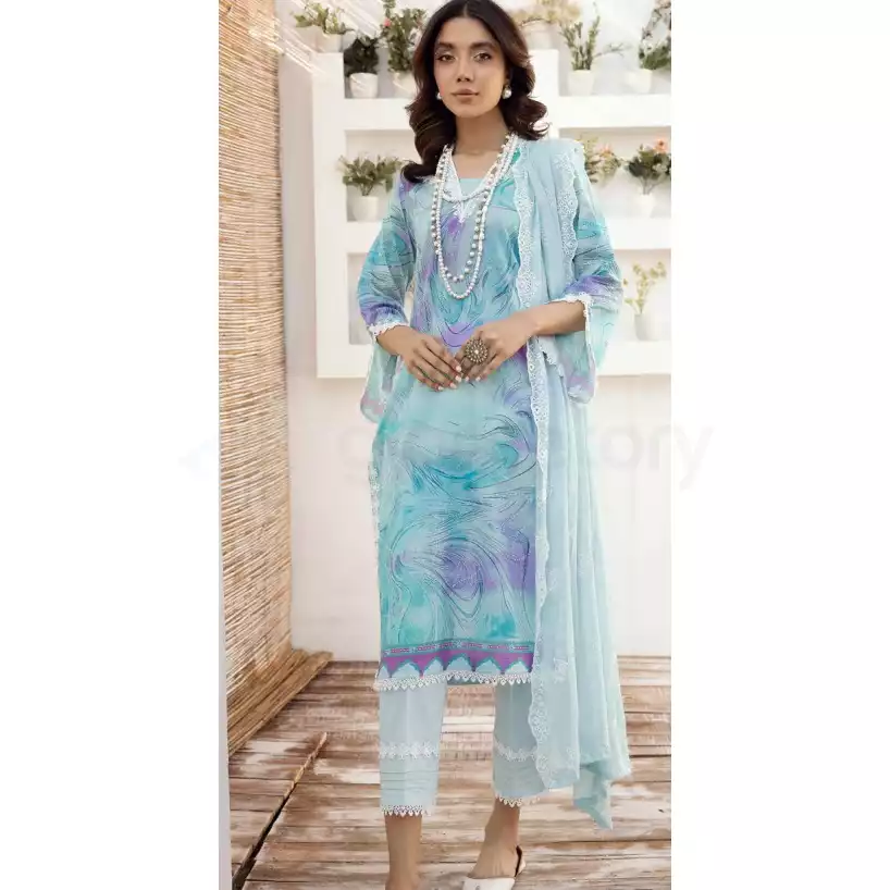 Pakistani Luxury Printed Lawn with Embroidered Chiffon Dupatta-10125