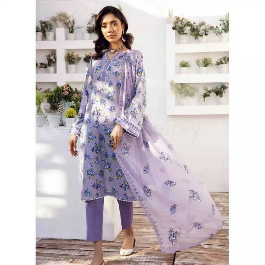 Pakistani Luxury Printed Lawn with Embroidered Chiffon Dupatta-10129