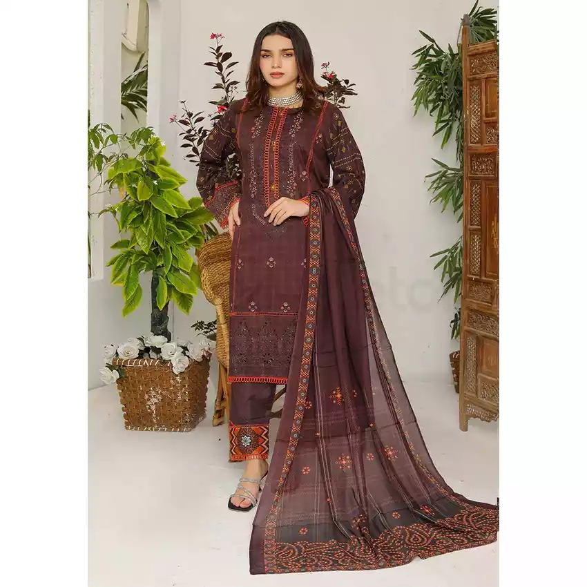 Bin Hameed Digital Printed Embroidered Cut-Work Chicken Kari Bakht Lawn with Voil Dupatta SF-8044