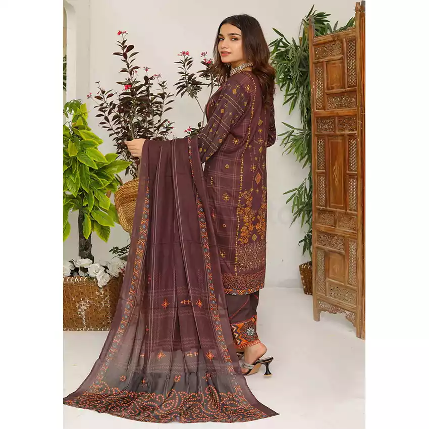 Bin Hameed Digital Printed Embroidered Cut-Work Chicken Kari Bakht Lawn with Voil Dupatta SF-8044