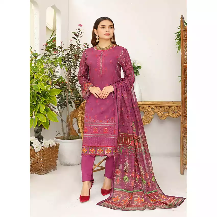 Bin Hameed Digital Printed Embroidered Cut-Work Chicken Kari Bakht Lawn with Voil Dupatta DA-7040