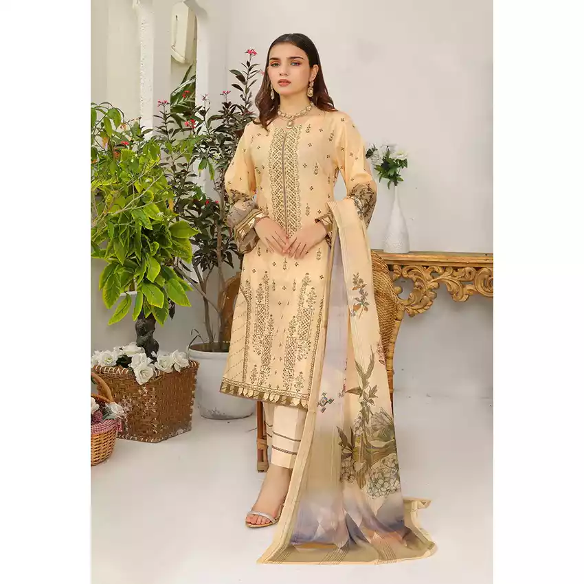 Bin Hameed Digital Printed Embroidered Cut-Work Chicken Kari Bakht Lawn with Voil Dupatta TS-8041