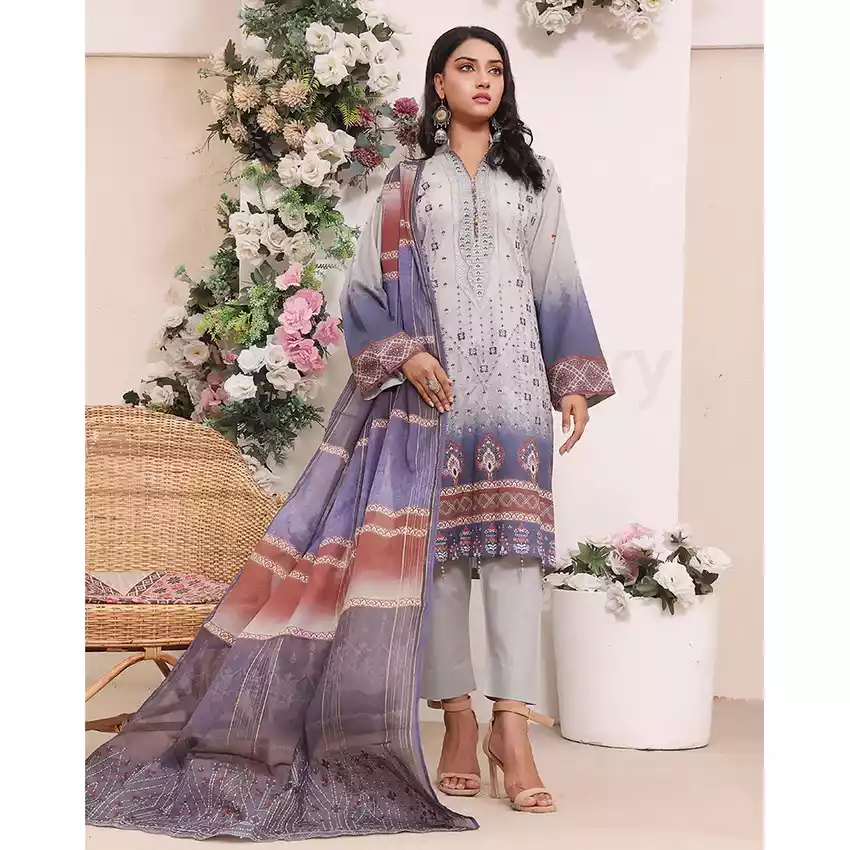 Bin Hameed Digital Printed Embroidered Cut-Work Chicken Kari Bakht Lawn with Voil Dupatta