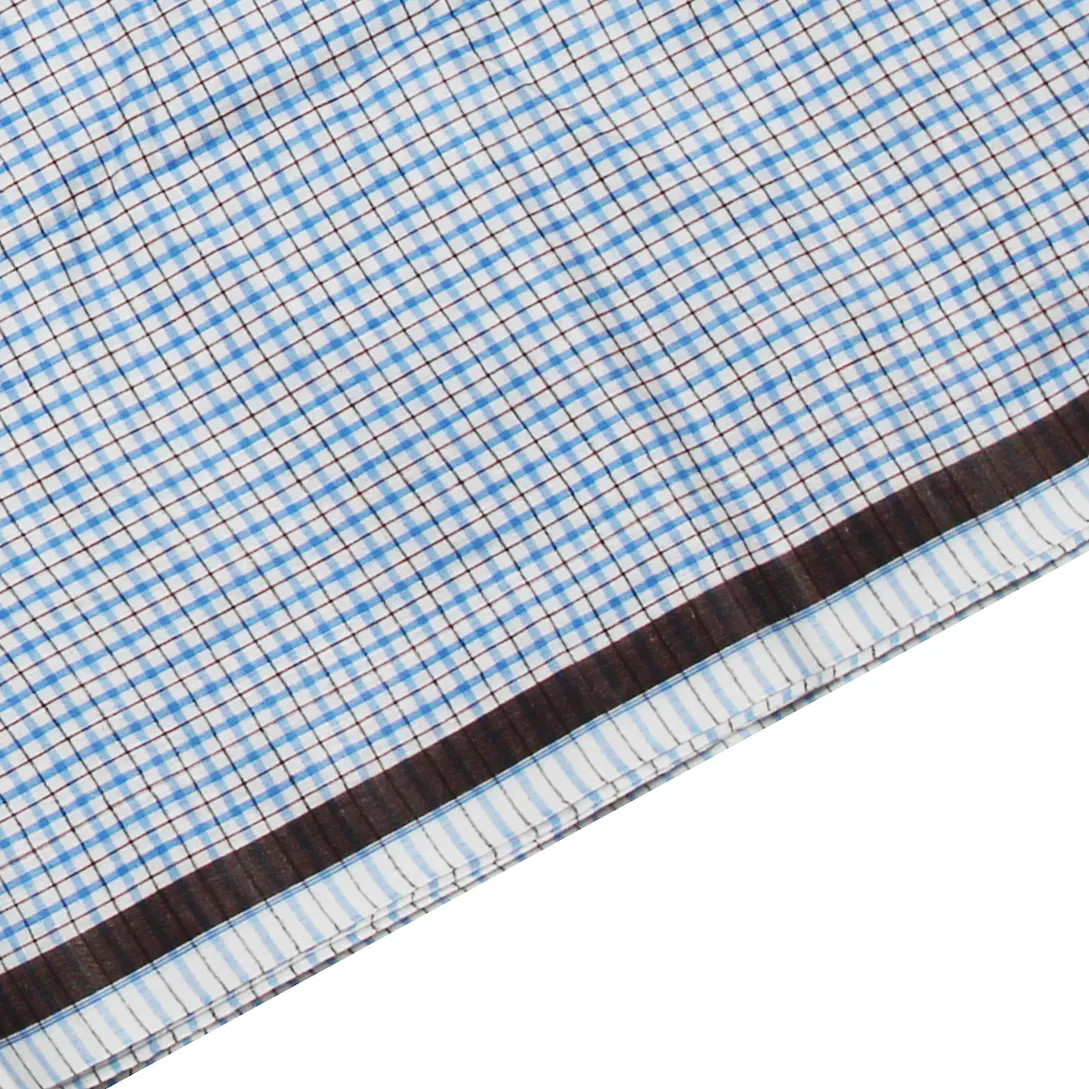 White & Blue Check Cotton Lungi-1103251