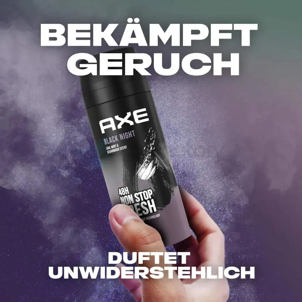 Axe Black Night Black Caramel & Vanilla Deodorant Body Spray-150ml thumbnail 5