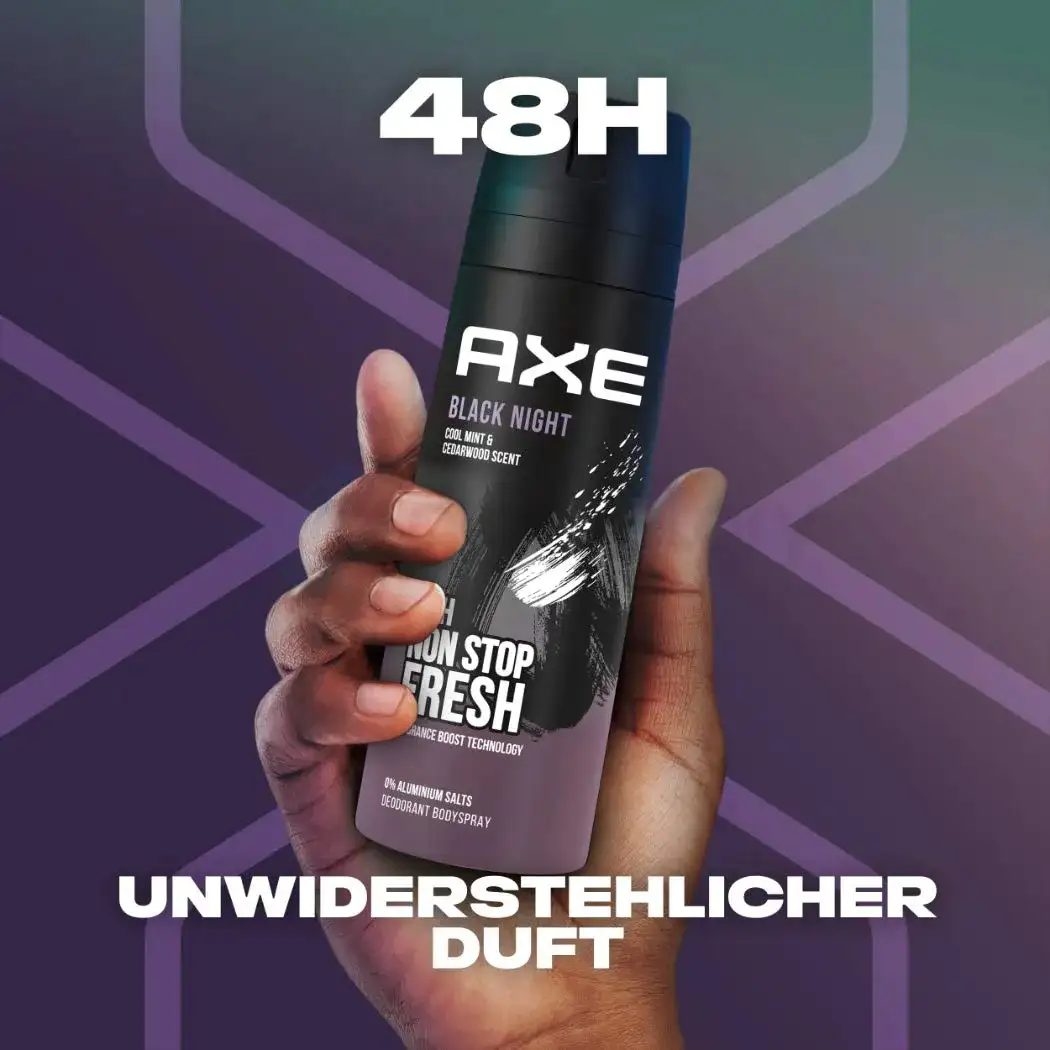 Axe Black Night Black Caramel & Vanilla Deodorant Body Spray-150ml thumbnail 6