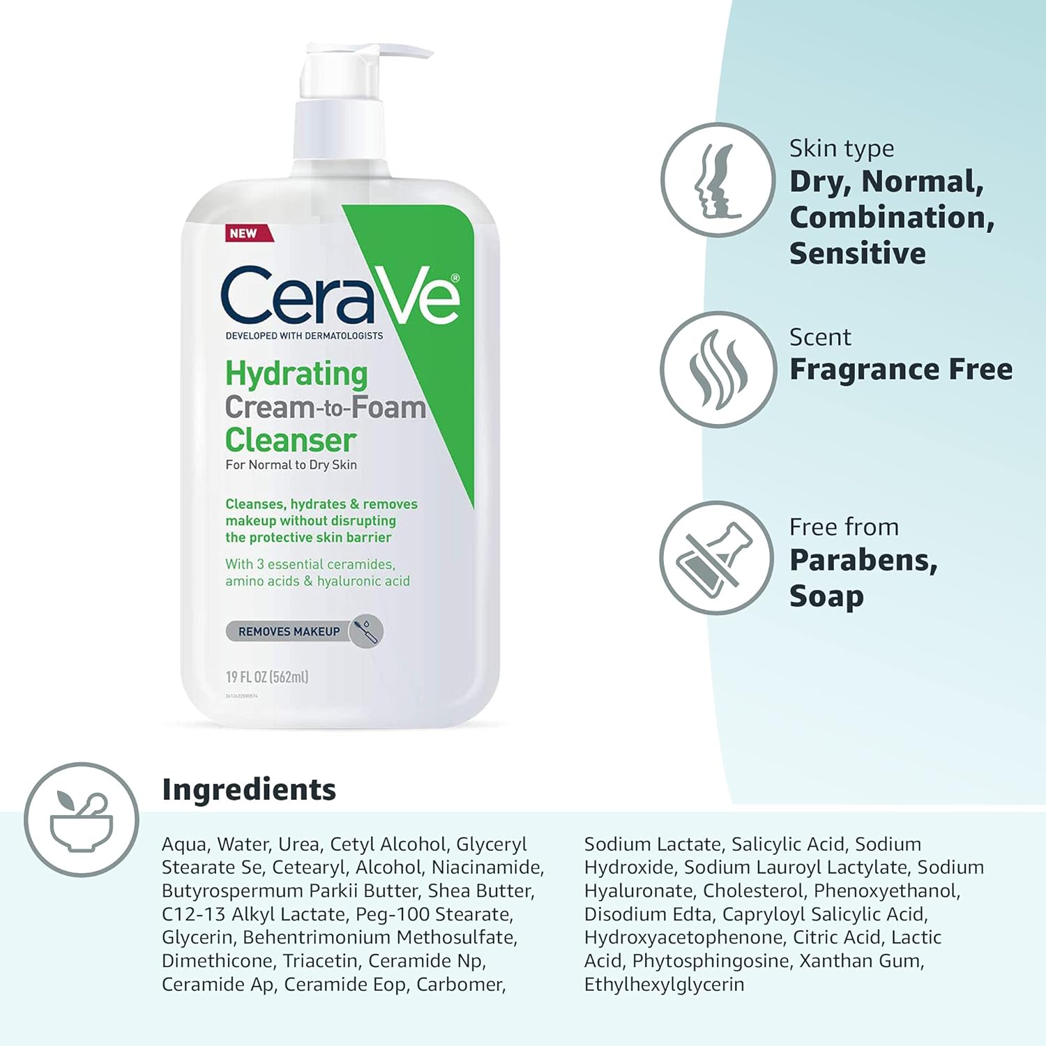 Cerave Hydrating Cream to Foam Cleanser For Normal to Dry Skin-355ml thumbnail 11