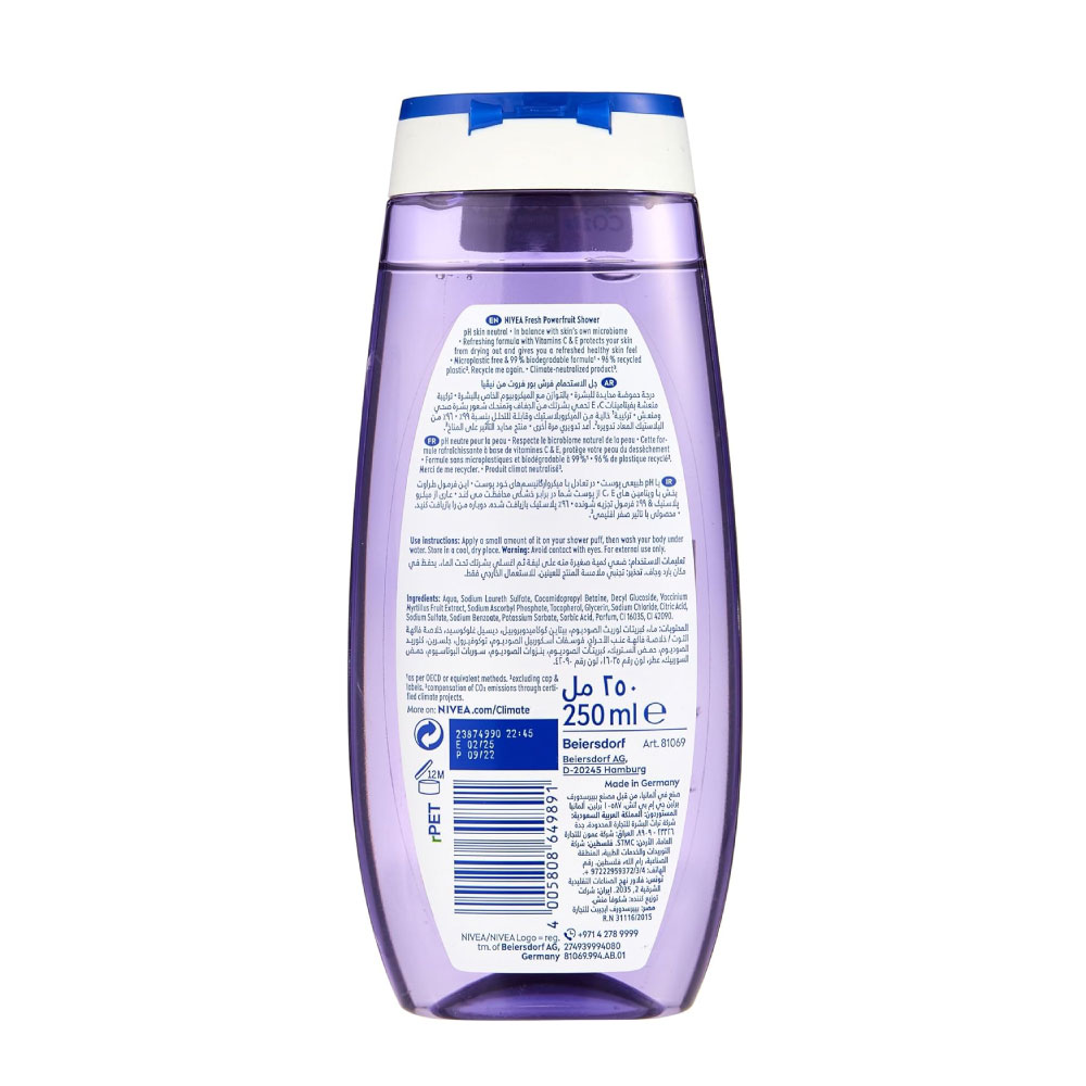 Nivea Shower Gel Fresh Power Fruit-250ml thumbnail 3