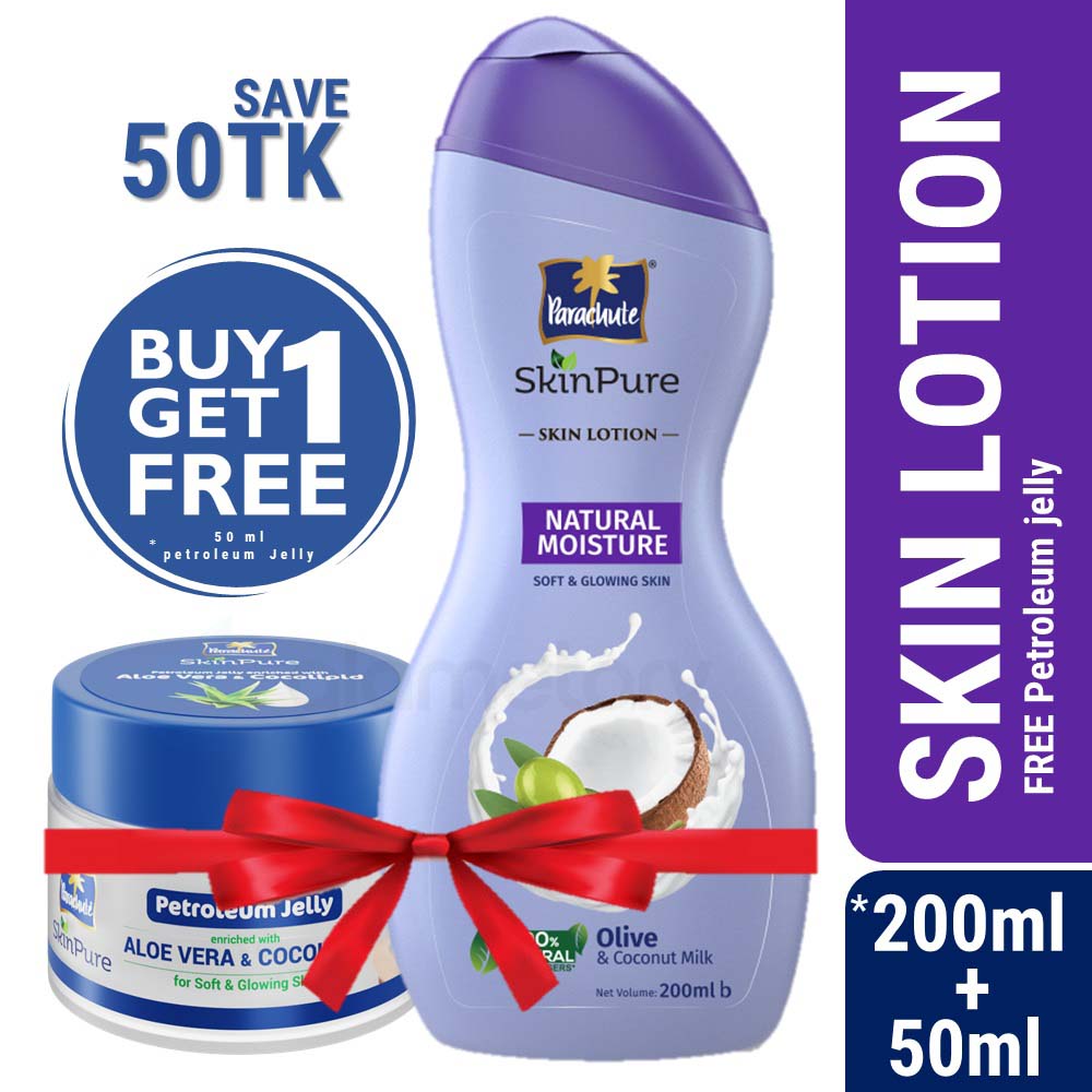 Parachute SkinPure Skin Lotion Natural Moisture-200ml Petroleum Jelly Free-50ml