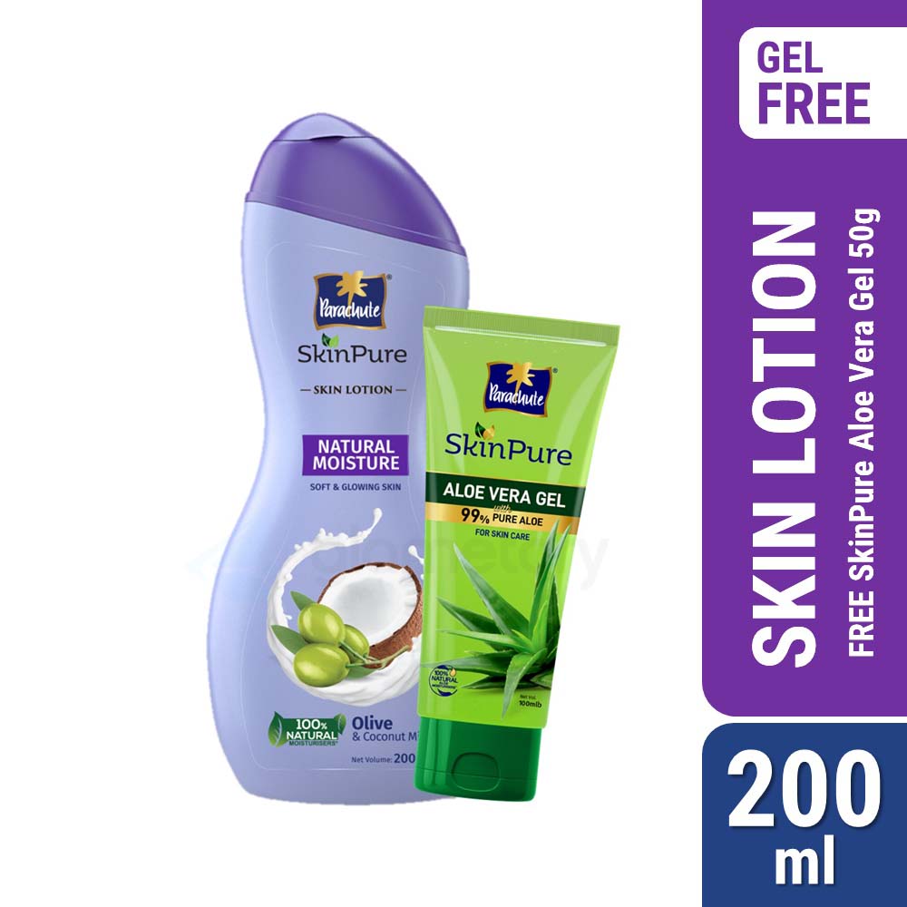 Parachute SkinPure Skin Lotion Natural Moisture-200ml SkinPure Aloe Vera Gel 50g Free
