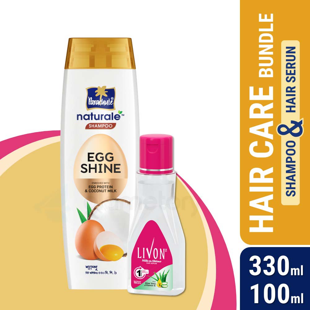 Bundle Pack Parachute Naturale Shampoo Egg Shine-330ml & Livon Hair Serum-100ml