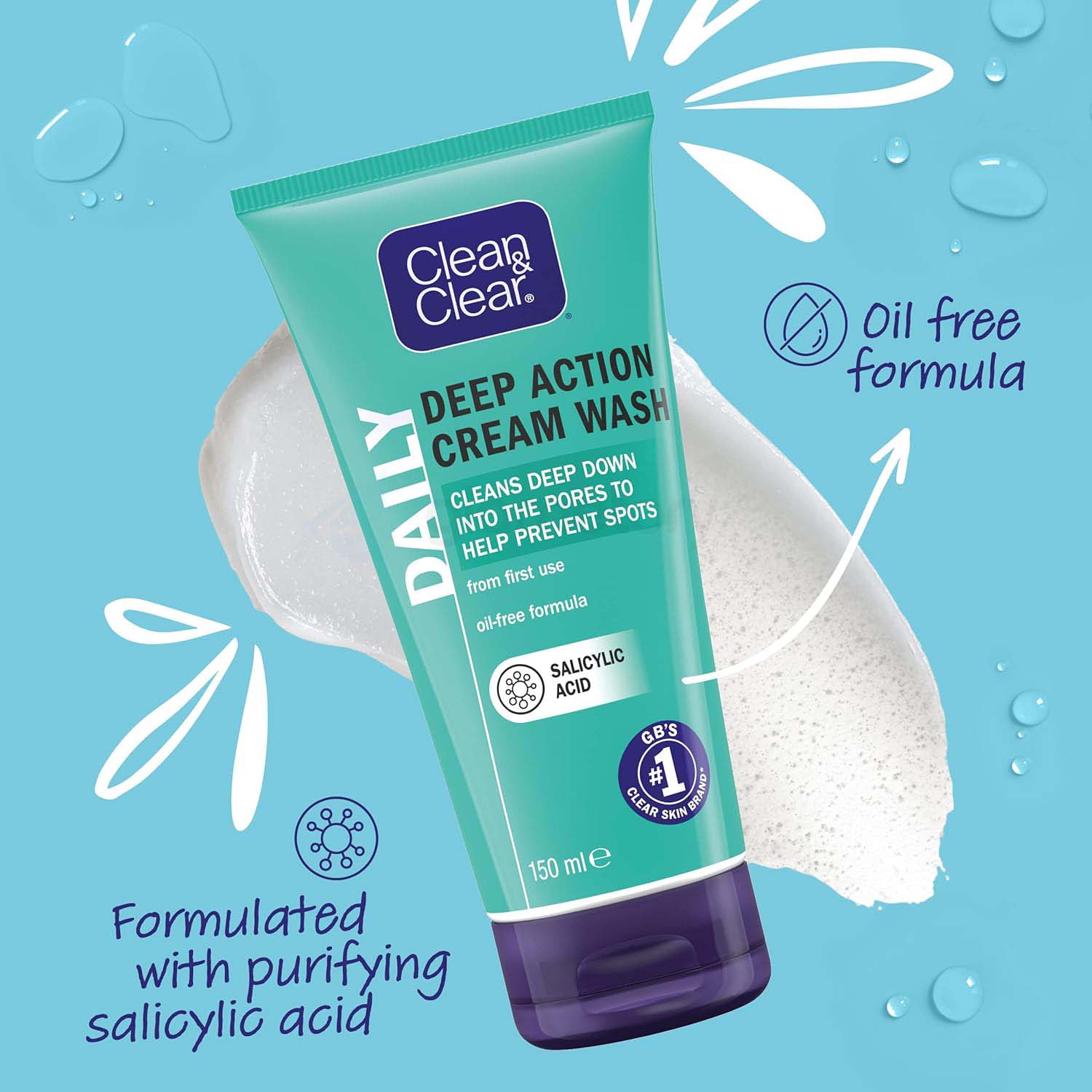 Clean & Clear Daily Deep Action Cream Wash Oil Free-150ml thumbnail 3
