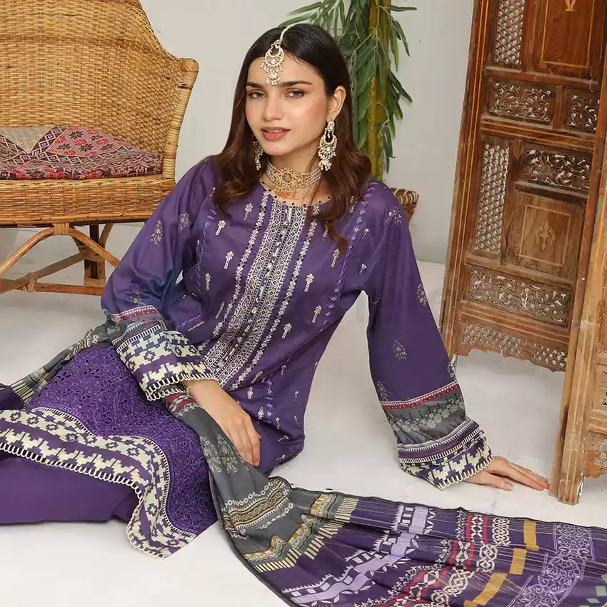 Bin Hameed Digital Printed Embroidered Cut-Work Chicken Kari Bakht Lawn with Voil Dupatta RAY-8040 thumbnail 3