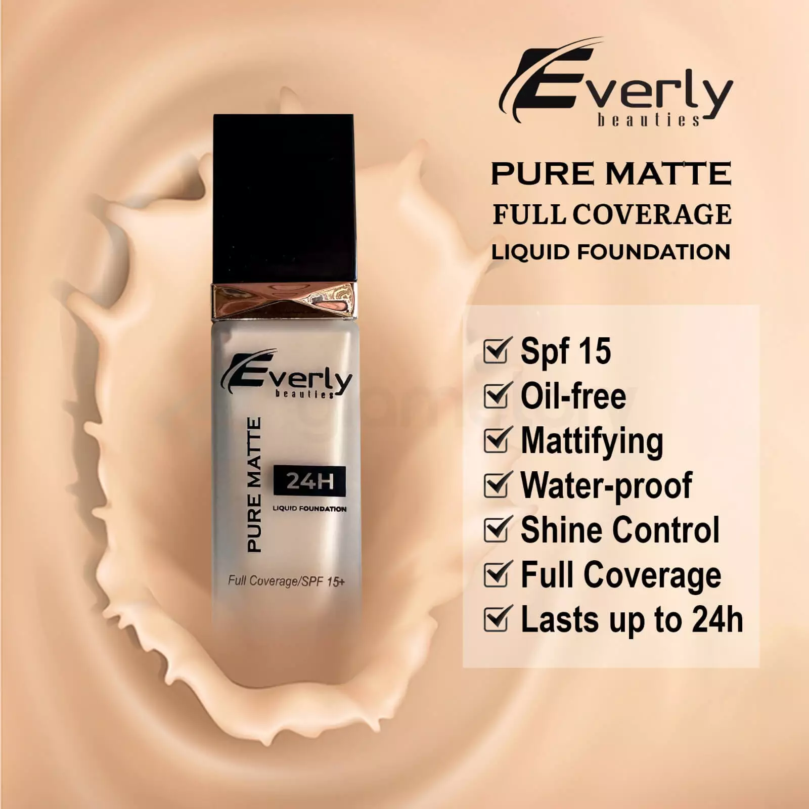 Everly Beauties Perfect Skin Glow Foundation SPF-15 Warm Nude thumbnail 3