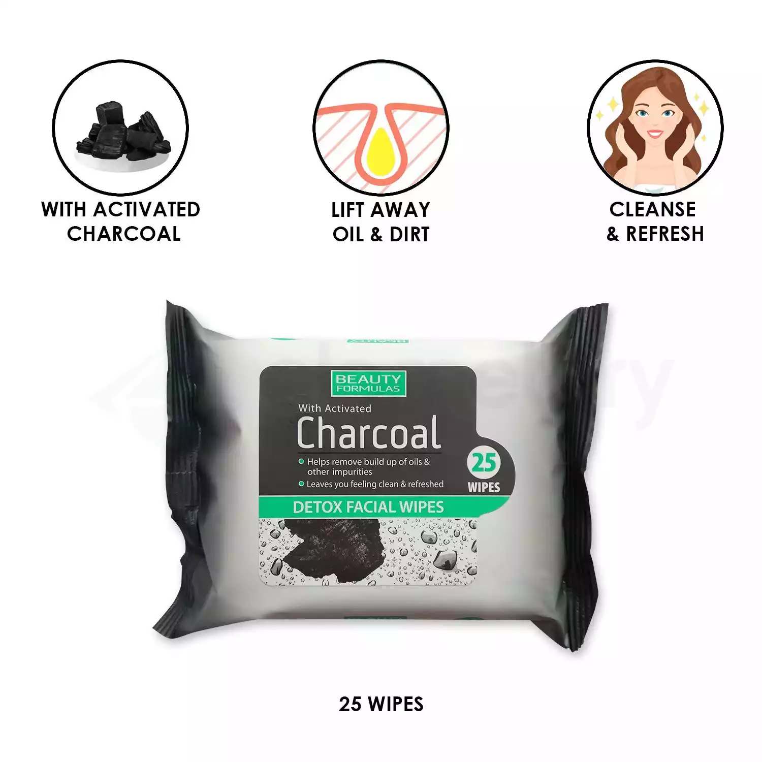 Beauty Formulas Detox Facial Wipes with Activated Charcoal