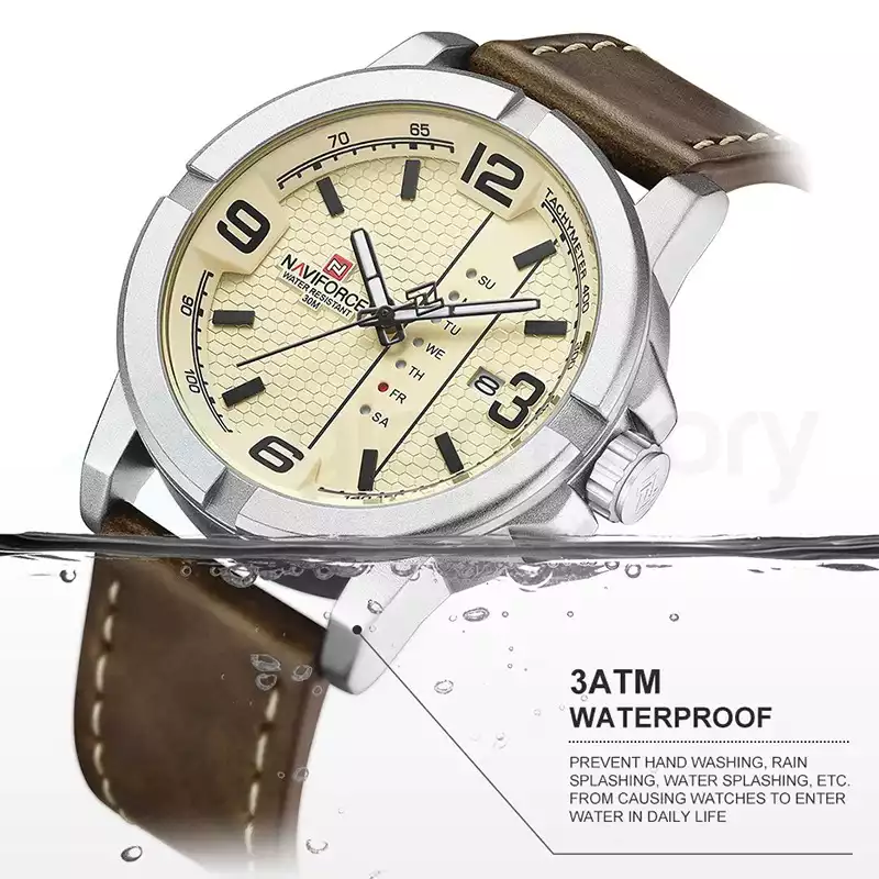 Naviforce Men's Analog Watch with Belt Strap 9177 L-Silver Brown thumbnail 3