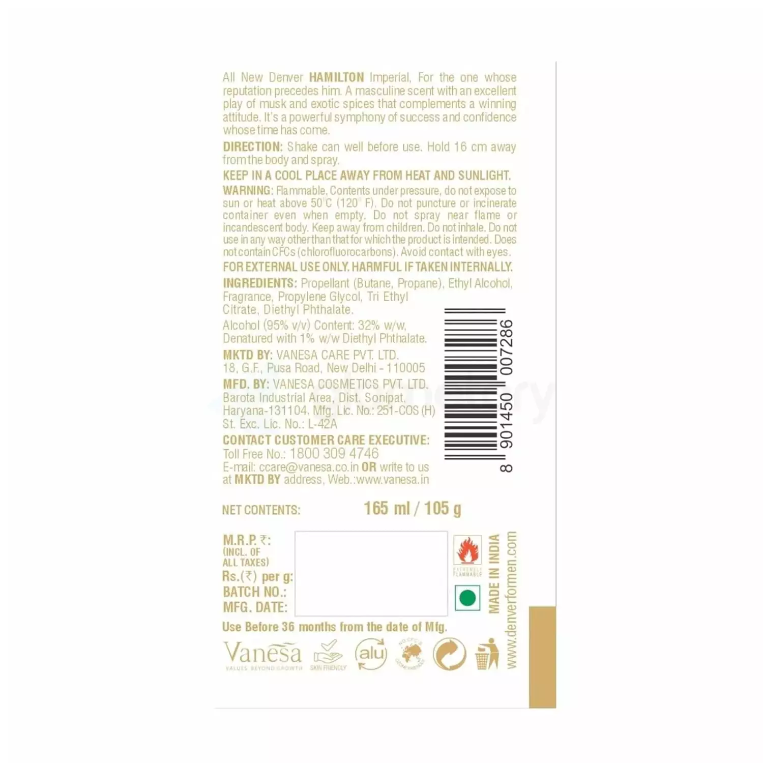Denver Imperial Hamilton Deodorant Body Spray-165ml