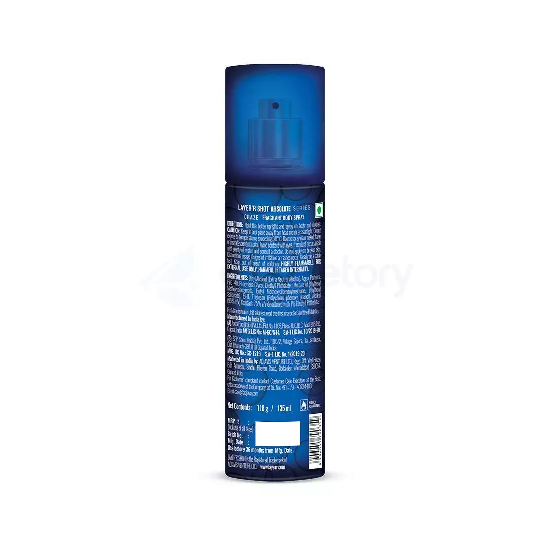 Layer'r Shot Absolute Craze Fragrant Body Spray-135ml