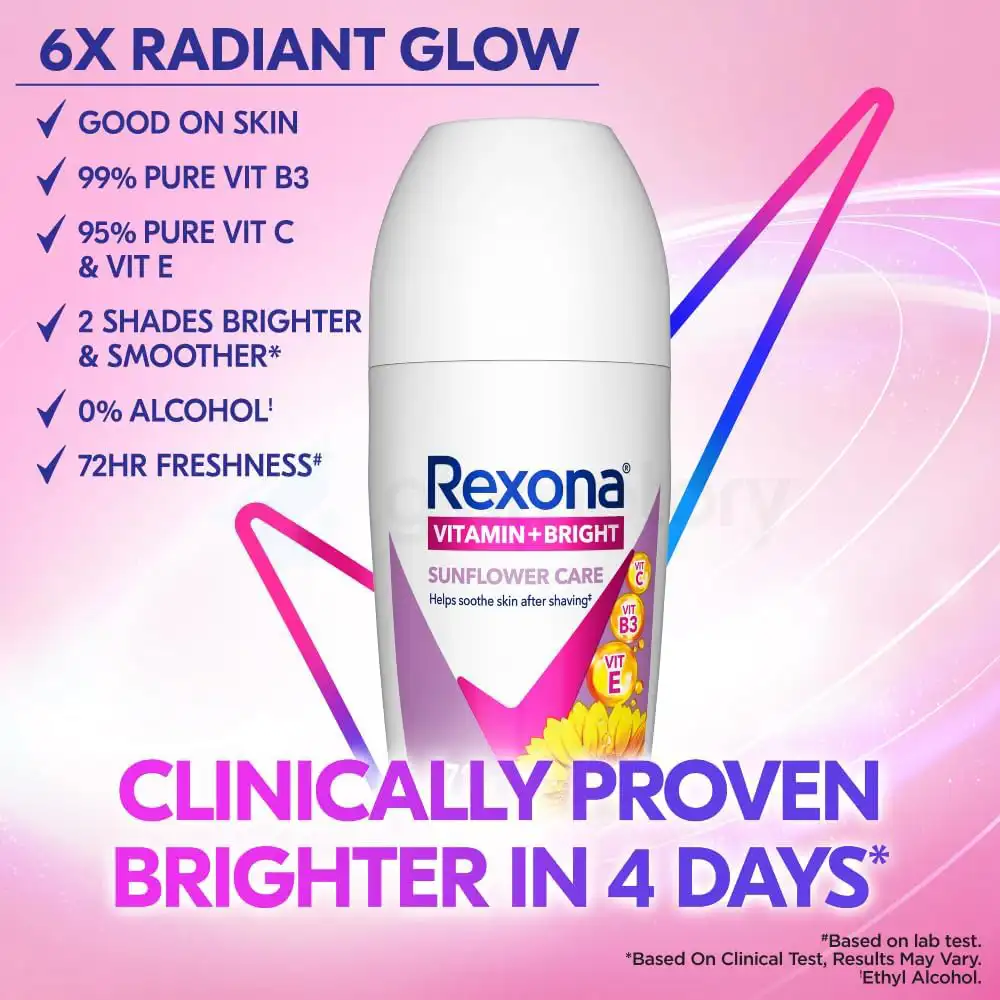 Rexona Vitamin + Bright Sunflower Care 72h Freshness Roll On for Women-45ml thumbnail 3